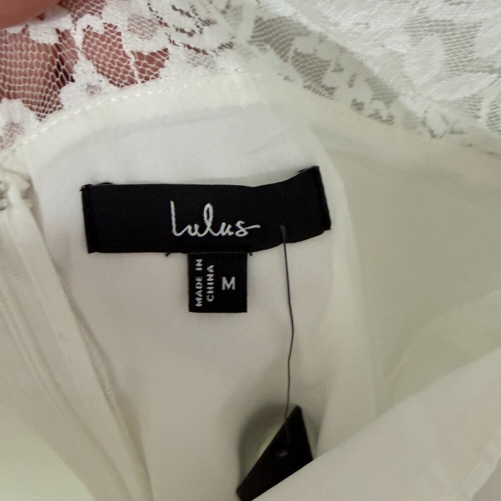 Lulus White Lace Long Sleeve Mini Dress Bridal Shower NWT Size M - Picture 9 of 16